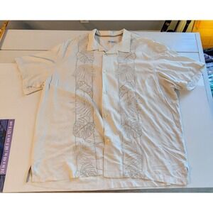 Mens XXL/TTG Tommy Bahama 100% Silk SS hawaiian camp shirt embroidered white